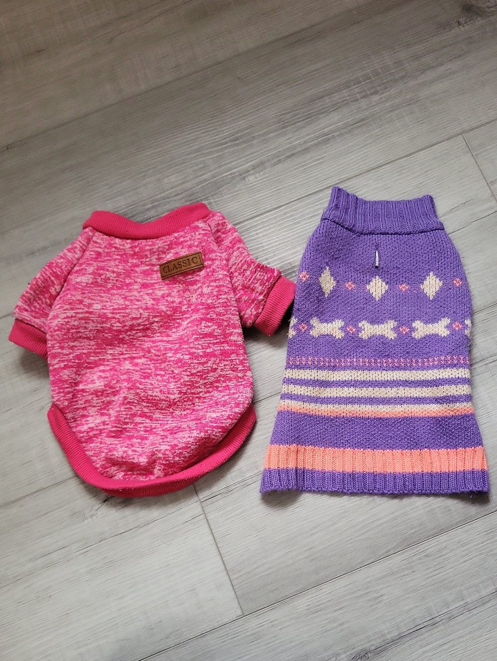 Pink Knit Pullover and Purple Patterned Sweater Bundle